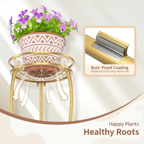 3 Tiers Metal Corner Plant Flower Stand Tall Indoor Outdoor (Classic Gold / 3 Tier)