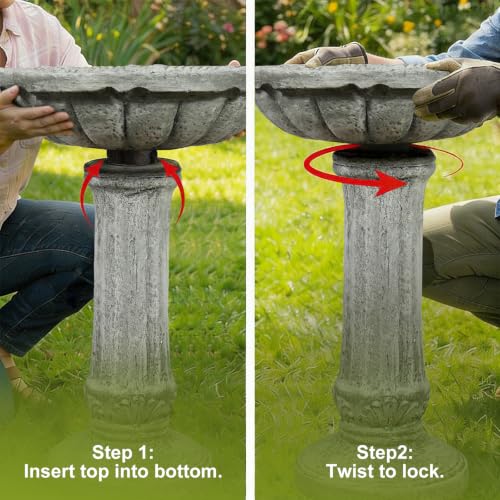 Concrete Bird Bath for Outdoor Garden (23.8" / Fluted Pedestal)