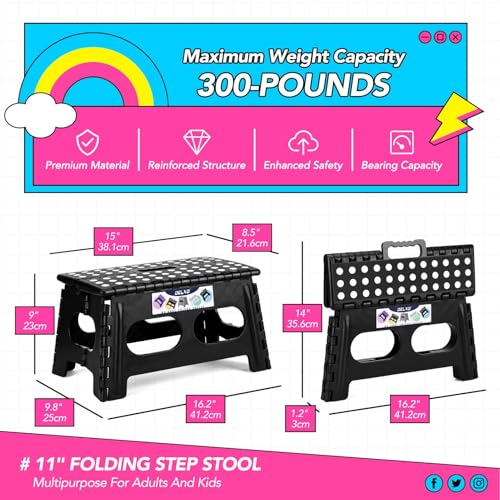 Folding Step Stool 9 inch 2 Pack (Widen Black / 9 Inch-2 Pack)
