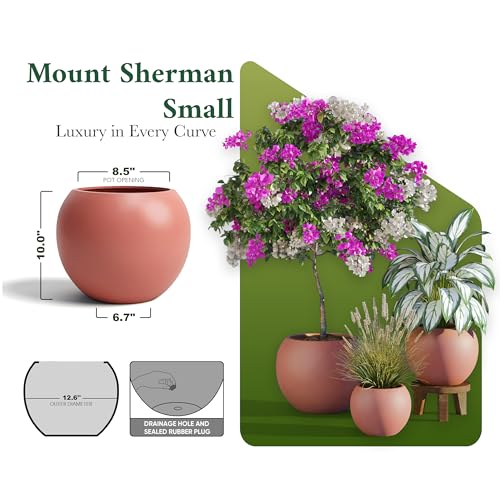 Premium Mt Sherman Fiberstone Sphere Planter for Indoor Outdoor Use (Terracotta / Small 12.6''D x 10''H)