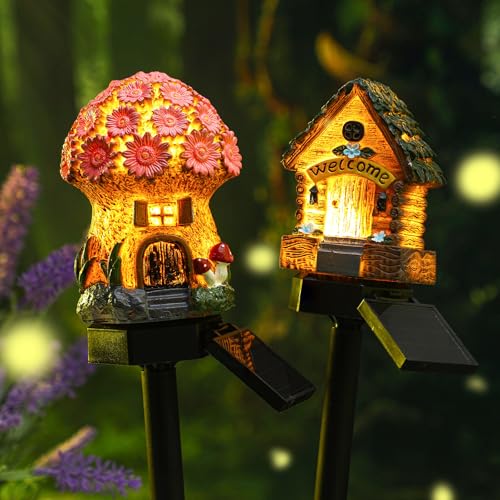 2 Pack Fairy Outdoor Garden Fairy Mushroom Solar Light Statue (Styilsh)