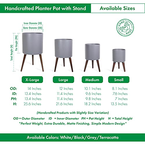 12 Inch Planter Pot with Wood Stand