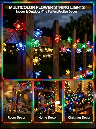 2 Pack 50 LED Flower Solar String Lights Outdoor Waterproof (Multicolor / 2 Pack)