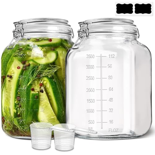 Large Square Glass Jars with Airtight Lid 1 Gallon 2 Pack Wide Mouth (1.1 gallon x 2 - Wide Mouth)