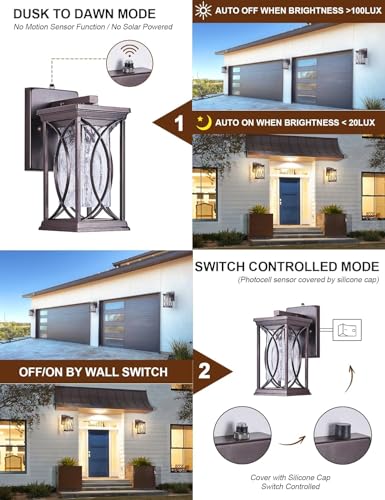 Oil Rubbed Bronze Porch Light Dusk to Dawn Outdoor Wall Lantern Small Modern Exterior Light Fixture Aluminum with Crack (Oil Rubbed Bronze-S)