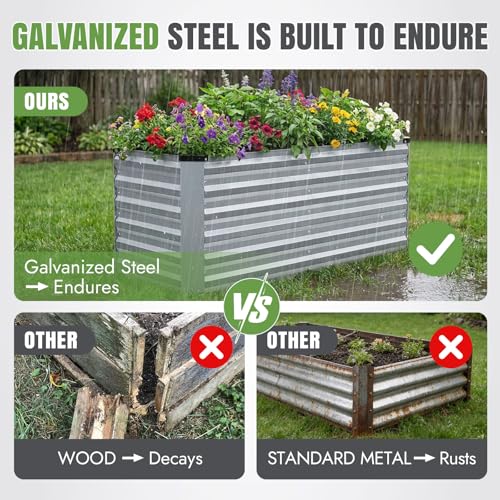 Galvanized Metal Raised Garden Bed 4×2×2FT (Silver / 4×2×2ft)