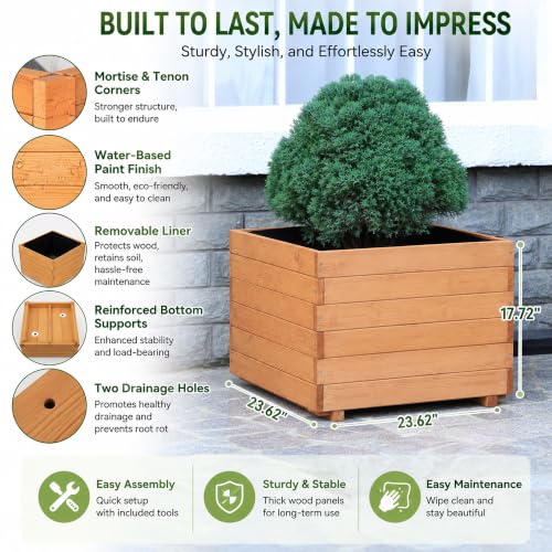 23.62" Square Wooden Planter Box (Brown / 23.62"W X 23.62"D X 17.72"H)