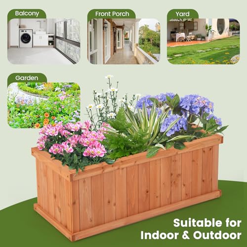 Outdoor Wooden Raised Garden Bed with 4 Drainage Holes