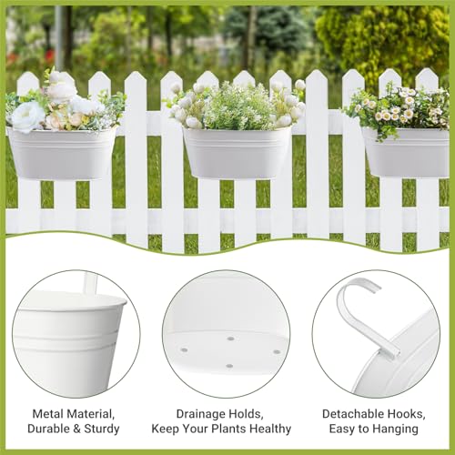 10.5 Inch Metal Hanging Flower Pots 5 Pcs Outdoor Railing Planter Box