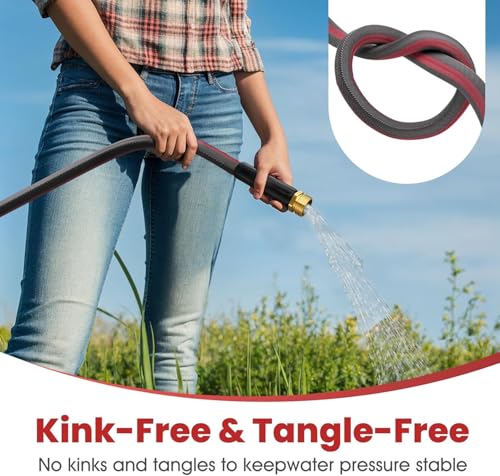 50ft Non Expanding Garden Hose (Black-Red / 50FT)