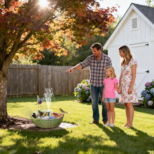 Solar Powered Ceramic Bird Bath for Outdoors (Green and Black)