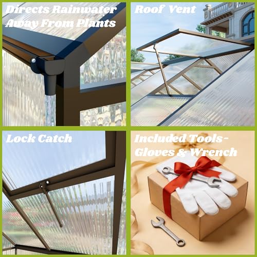 8 x 8 FT Outdoor Polycarbonate Greenhouse (Dark Gray / 8×8FT)