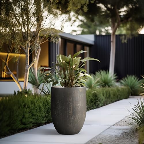 Large Round Bullet Vintage BRN Concrete Planter 21.7" Tall (Antique Bronze / 21.7" h)
