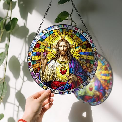 8'' Sacred Heart of Jesus Stained Glass Suncatcher (Jesus-a)