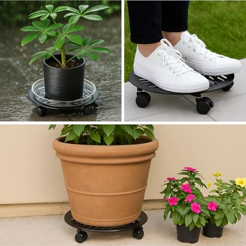 3 Packs Large Metal Plant Caddy with PU Wheels 12" (12"/ 13"/ 13.6")