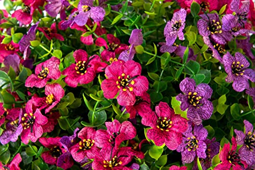 Artificial Faux Hanging Plants Flowers Basket for Spring Summer Outdoor Outside Decoration (Purple Pink)