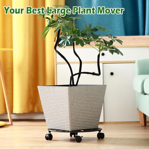 4 Packs 14 Inch Rolling Plant Stand with Wheels Metal Plant Caddy with Wheels Heavy Duty Round Plant Stand Indoor Iron Plants Rollers for Plants (14 inch: 4 pcs / Black)