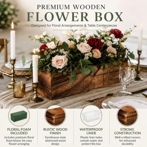 3 Set Wood Rectangle Boxes 16x4 Inch Rustic Planter with Liner (16x4 Inch)
