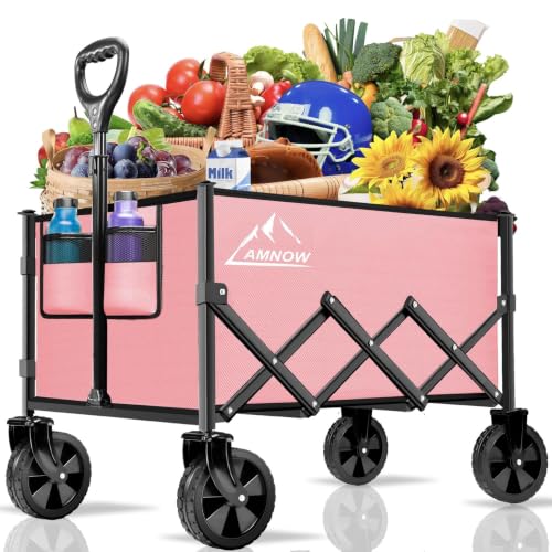 100L Collapsible Wagon Cart with All Terrain Wheels (Light Pink / 100L)
