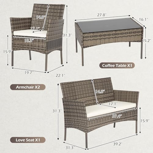 4 Piece Patio Furniture Set (Gray and Khaki / 4-Piece)