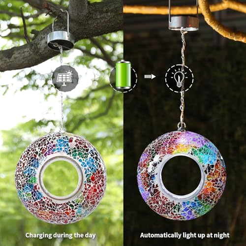 Bird Feeder Fly Through Mosaic Solar Birdfeeder for Garden Decor (Multi)