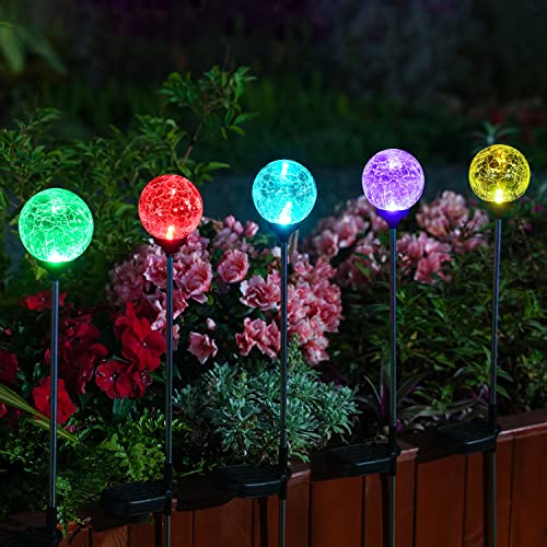 Solar Globe Lights Outdoor 4 Pack LED Garden Stake Lights Waterproof (4 Pack)