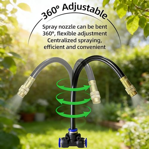 10 Pack 360° Copper Mister Nozzles with Tee for 5 (7.8FT)