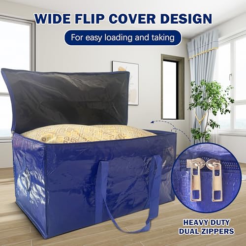 4 Pack Extra Heavy Duty Large Moving Bags with Strong Zipper & Carrying Handles (40 gal-Dark Blue)