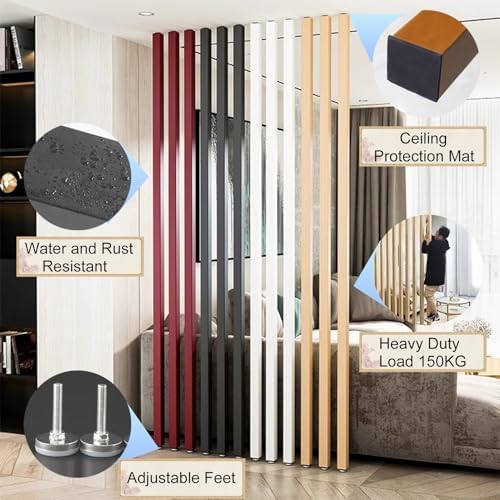 Wood Slat Room Dividers, Floor to Ceiling Partition Screen for Modern Office, Stairway, Lofts, Porch, and Living Room Decoration