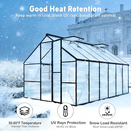 8x12FT Greenhouse kit with Roof Vent (Dark Gray / 8×12FT)