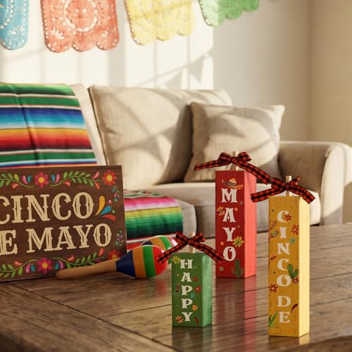 Smile Happy Cinco De Mayo Vertical Wooden Block Decor (Cinco)