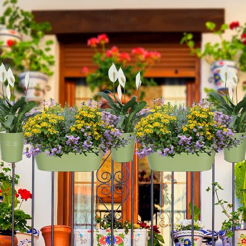 Metal Iron Flower Pots for Railing Fence Hanging Bucket Pots (Green)