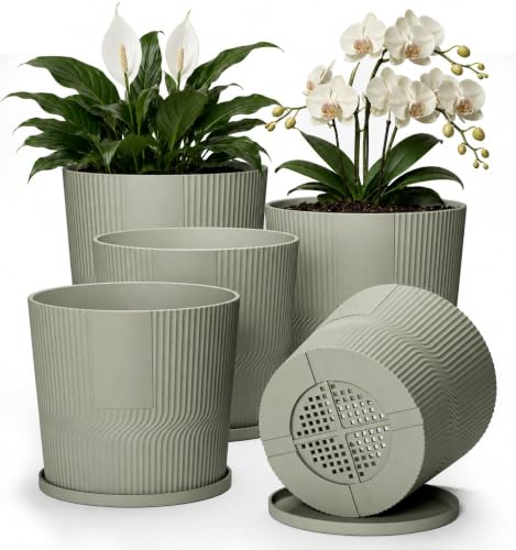 5 Pack Plant Pots Indoor (Brownish Green / 4.8''+5.5''+6''+6.5''+7'')