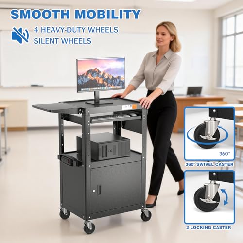 Steel AV Cart with Locking Cabinet & Drop Leaves (Locking Cabinet with Drop Leaves (AVMTK))