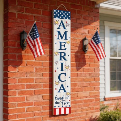 4th of July Welcome Sign with LED Lights (White / 7.8" x 47.2" / Independence Day)