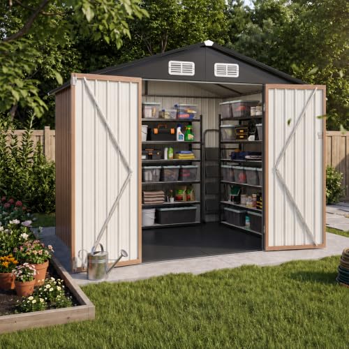 8x6 FT Shed Outdoor Storage Shed with Floor Brown (Brown / 8'x6')