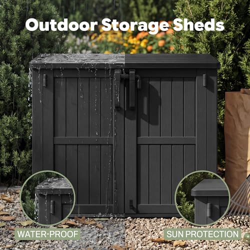 Waterproof Outdoor Storage Box 36 Cu Ft with Lockable Doors (Black / 29.1"×51.1"×43.3")
