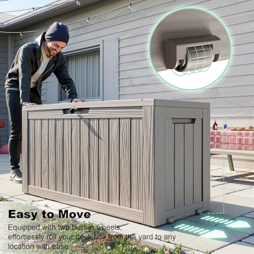 145 Gal Waterproof Outdoor Storage Box UV Resistant Deck Box (Grey / 145 Gallon)