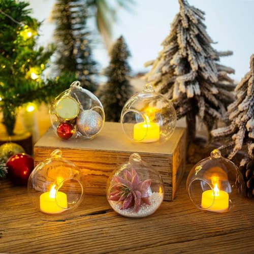 2.36" 6cm Hanging Tealight Candle Holder Glass Globes Air Plant Orb Glass Candlestick Lights Terrariums Candles Terrarium Vase Containers Home Decor Indoor Outdoor Garden DIY Gifts