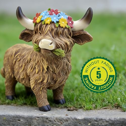 Highland Cow Garden Statues Set of 3 Resin Funny Outdoor Patio Lawn Decor (Dark Brown)