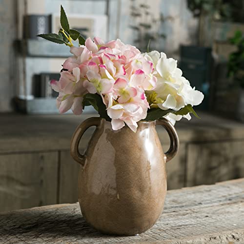 Brown Ceramic Vase with Handles (Brown)