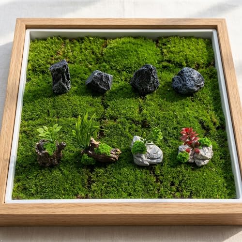Miniature Fake Stone Rock and Tree Stump Ornaments with Plants (Stone Rocks & Trees Stumps)