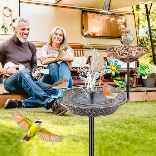 Metal Bird Bath for Outside (Brown 2-in-1 bird)