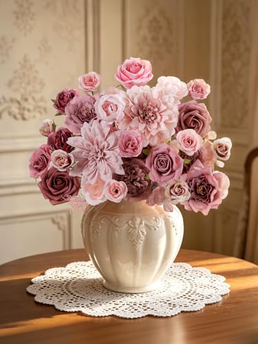 Artificial Flowers Combo Box Set Dusty Pink Silk Floral Arrangements for Wedding Bridal Bouquet (Dusty Pink)