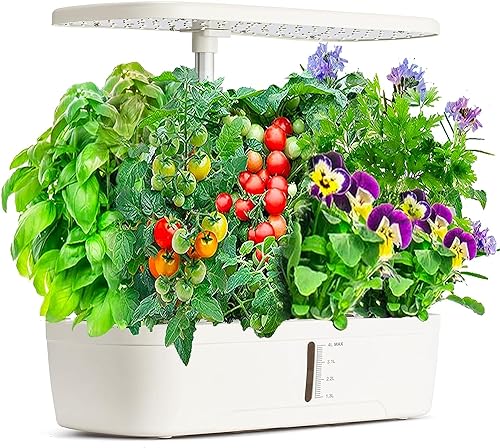 Hydroponics Growing System Kit 12 Pods Indoor Herb Garden with Grow Light (12 Pods / White)