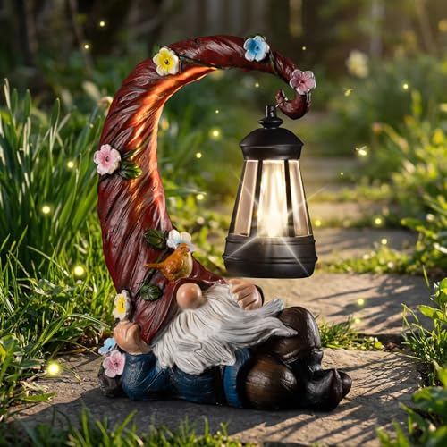 Garden Gnomes Outdoor Statue with Solar Light (Red-gnome)