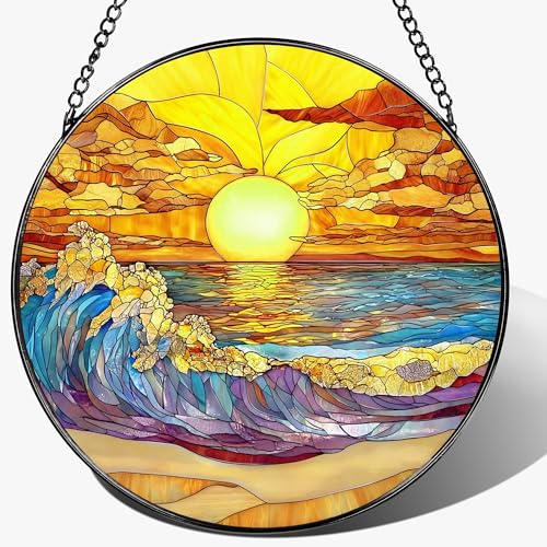 8 Inch Stained Glass Ornament (Sea Wave B)