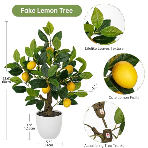 2Ft Fake Lemon Tree Artificial Lemons Tree in Pot Artificial Potted Plants (Big Lemon/White)