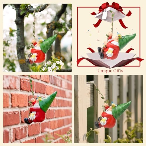 Hanging Gnome Garden Statue Climbing Garden Gnomes Lady with Butterfly Summer Decorations Tree Hugger for Outdoor Home Lawn Patio Yard Birthday Gifts for Mom Women