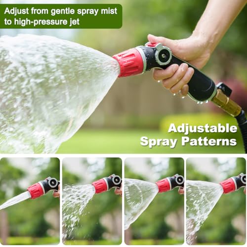 Upgraded Metal Garden Hose Nozzle Heavy Duty (Adjustable Tip / Red)